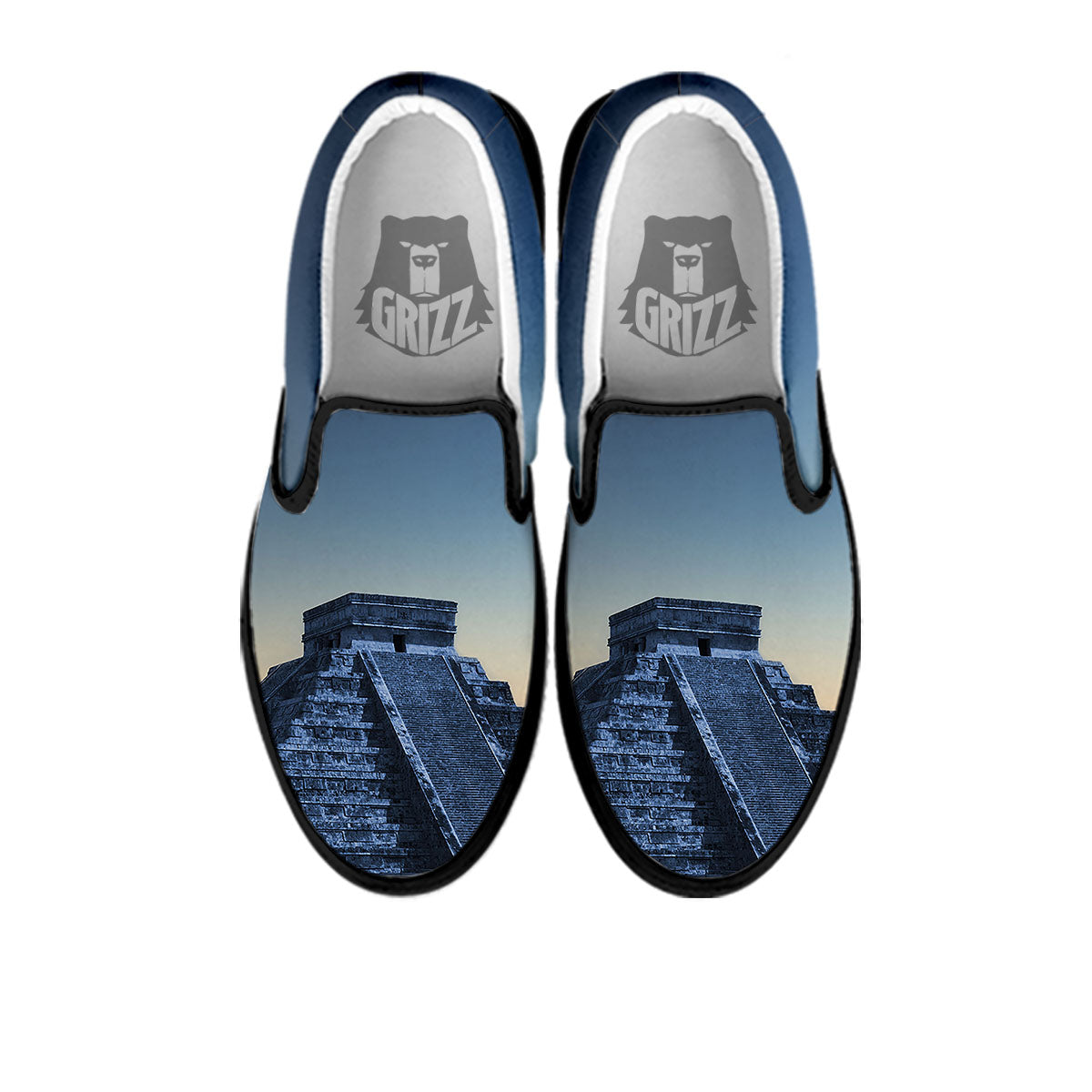 Pyramid Mayan Print Black Slip On Shoes-grizzshop