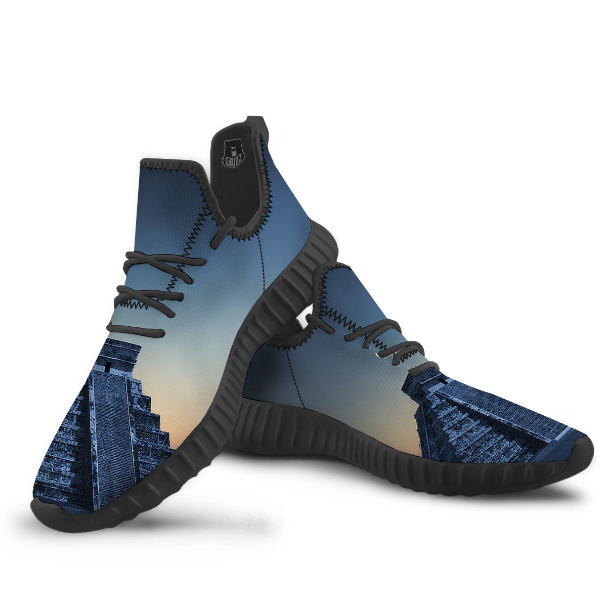Pyramid Mayan Print Black Walking Shoes-grizzshop