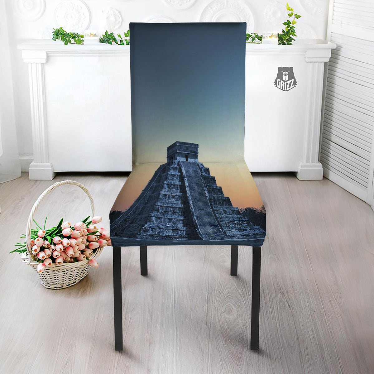 Pyramid Mayan Print Dining Chair Slipcover-grizzshop