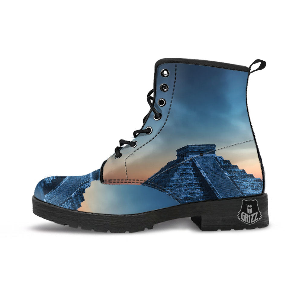 Pyramid Mayan Print Leather Boots-grizzshop