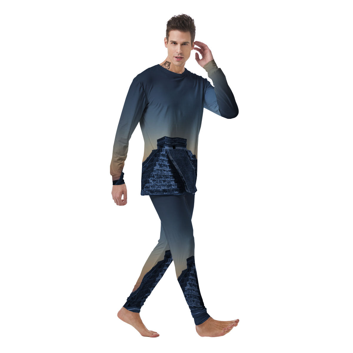 Pyramid Mayan Print Men's Pajamas-grizzshop