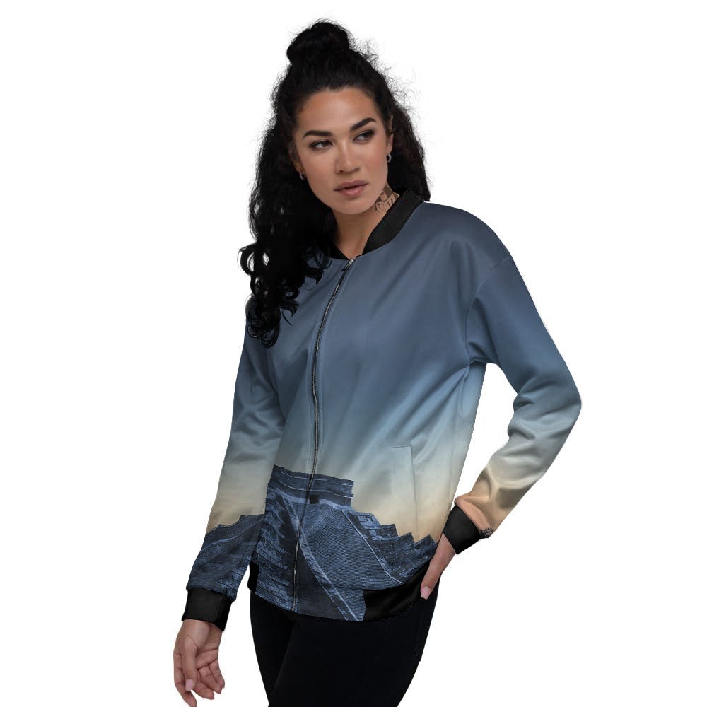 Pyramid Mayan Print Women's Bomber Jacket-grizzshop