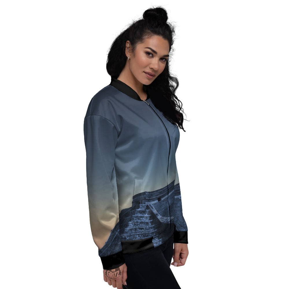 Pyramid Mayan Print Women's Bomber Jacket-grizzshop