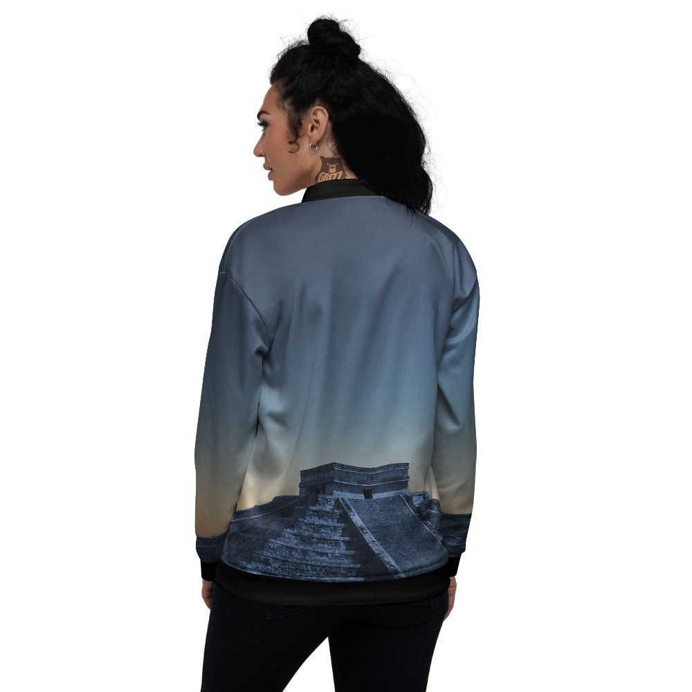 Pyramid Mayan Print Women's Bomber Jacket-grizzshop