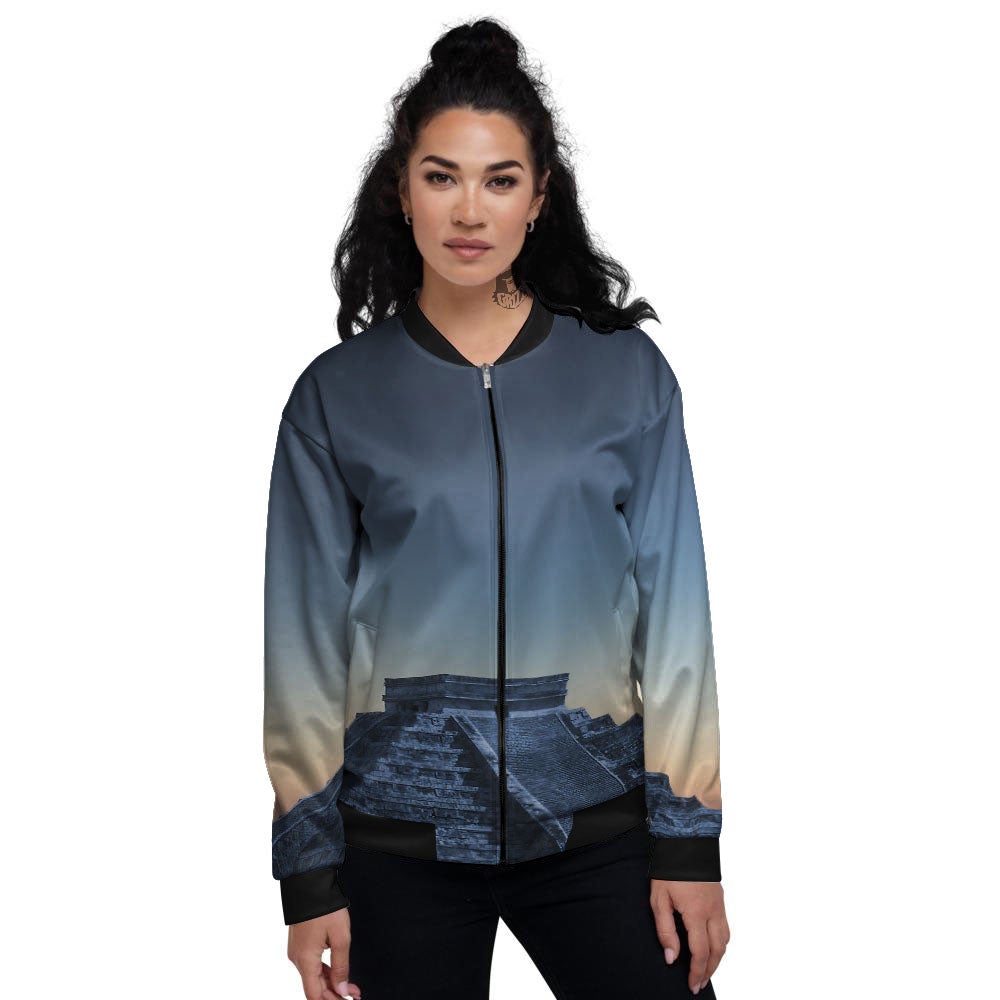 Pyramid Mayan Print Women's Bomber Jacket-grizzshop