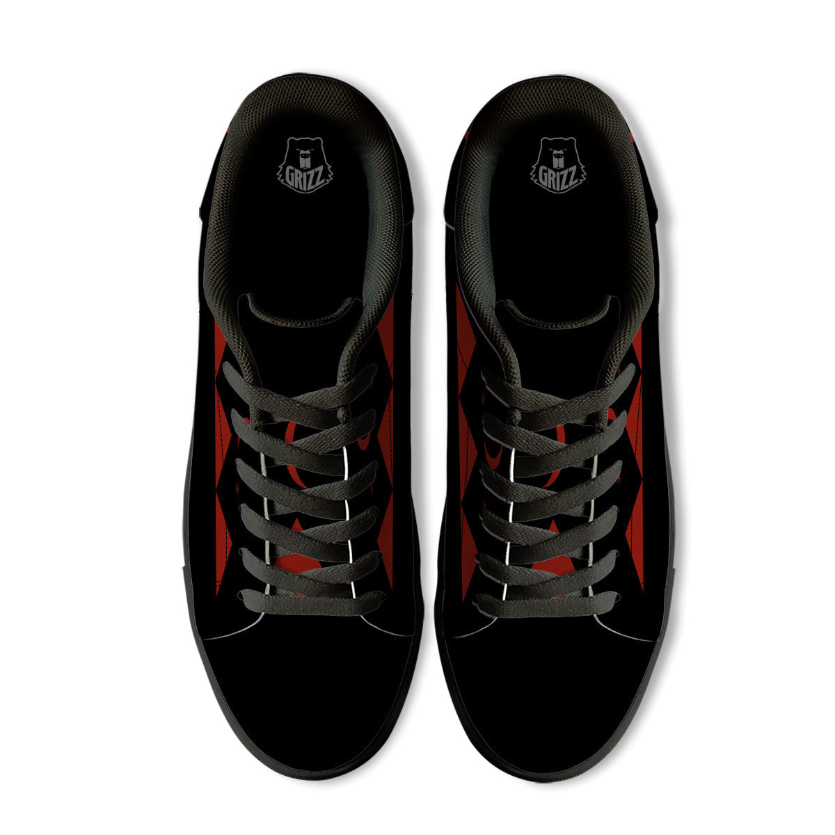 Pyramid Red Moon Print Black Low Top Sneakers-grizzshop