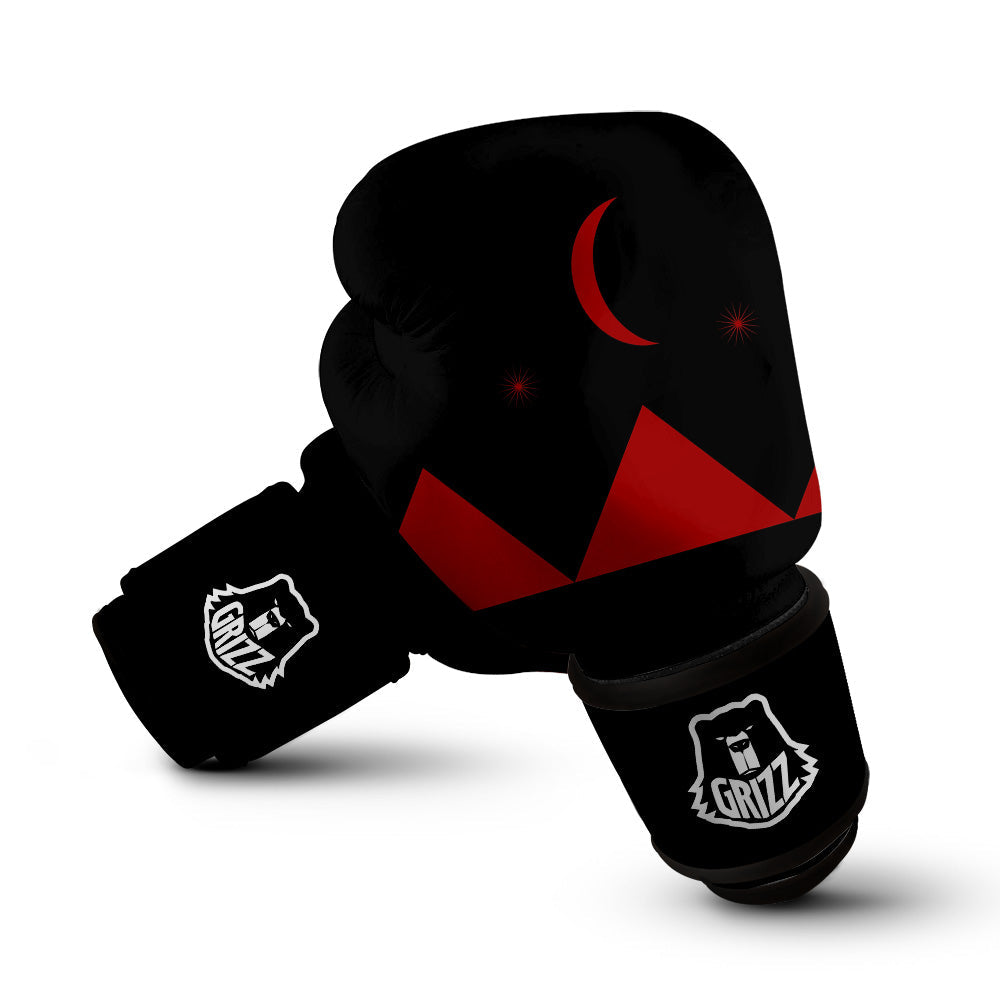 Pyramid Red Moon Print Boxing Gloves-grizzshop