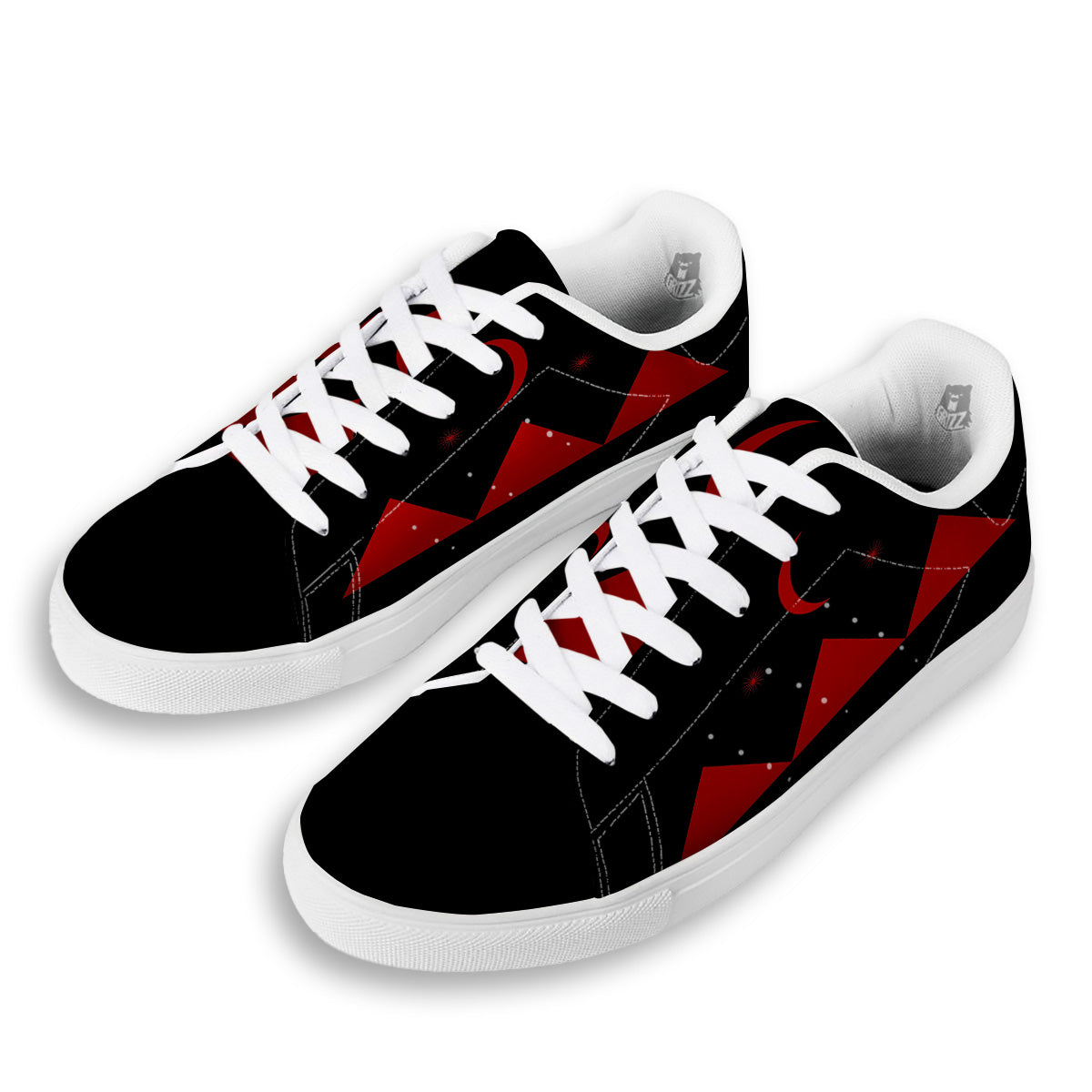 Pyramid Red Moon Print White Low Top Sneakers-grizzshop
