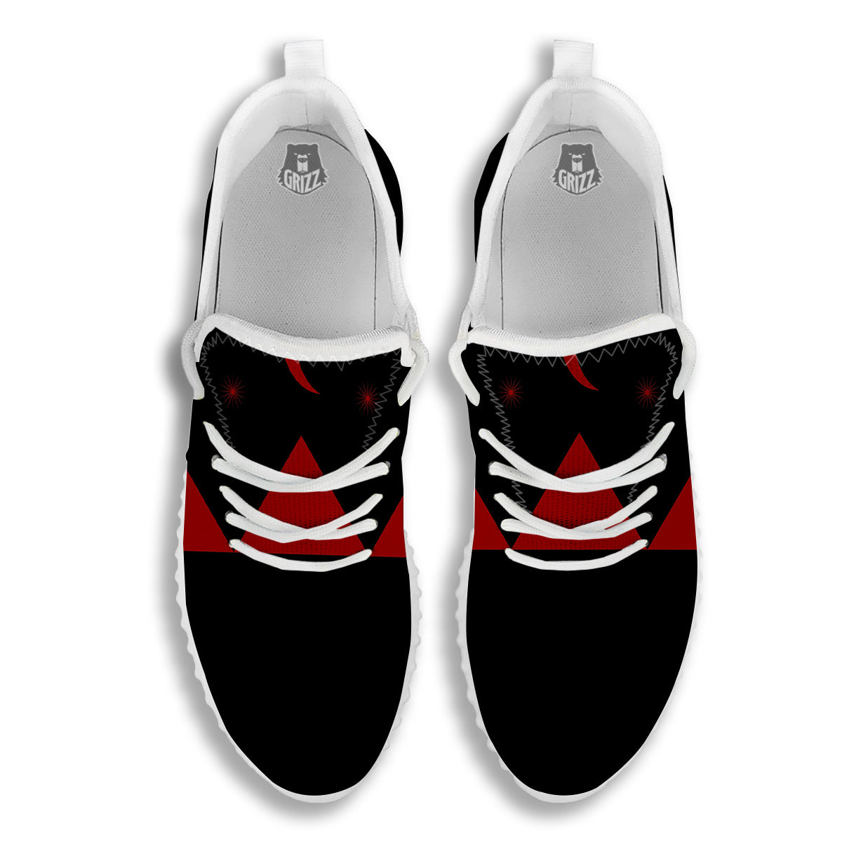 Pyramid Red Moon Print White Walking Shoes-grizzshop