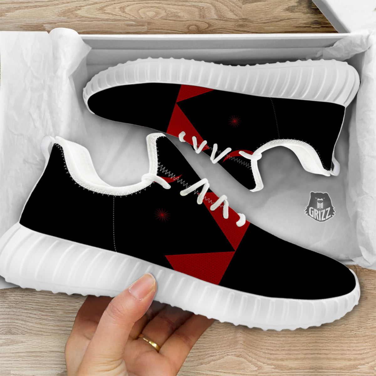 Pyramid Red Moon Print White Walking Shoes-grizzshop