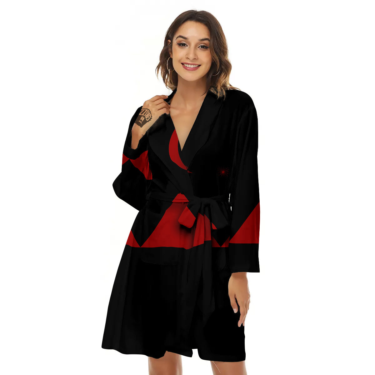 Pyramid Red Moon Print Women's Robe-grizzshop