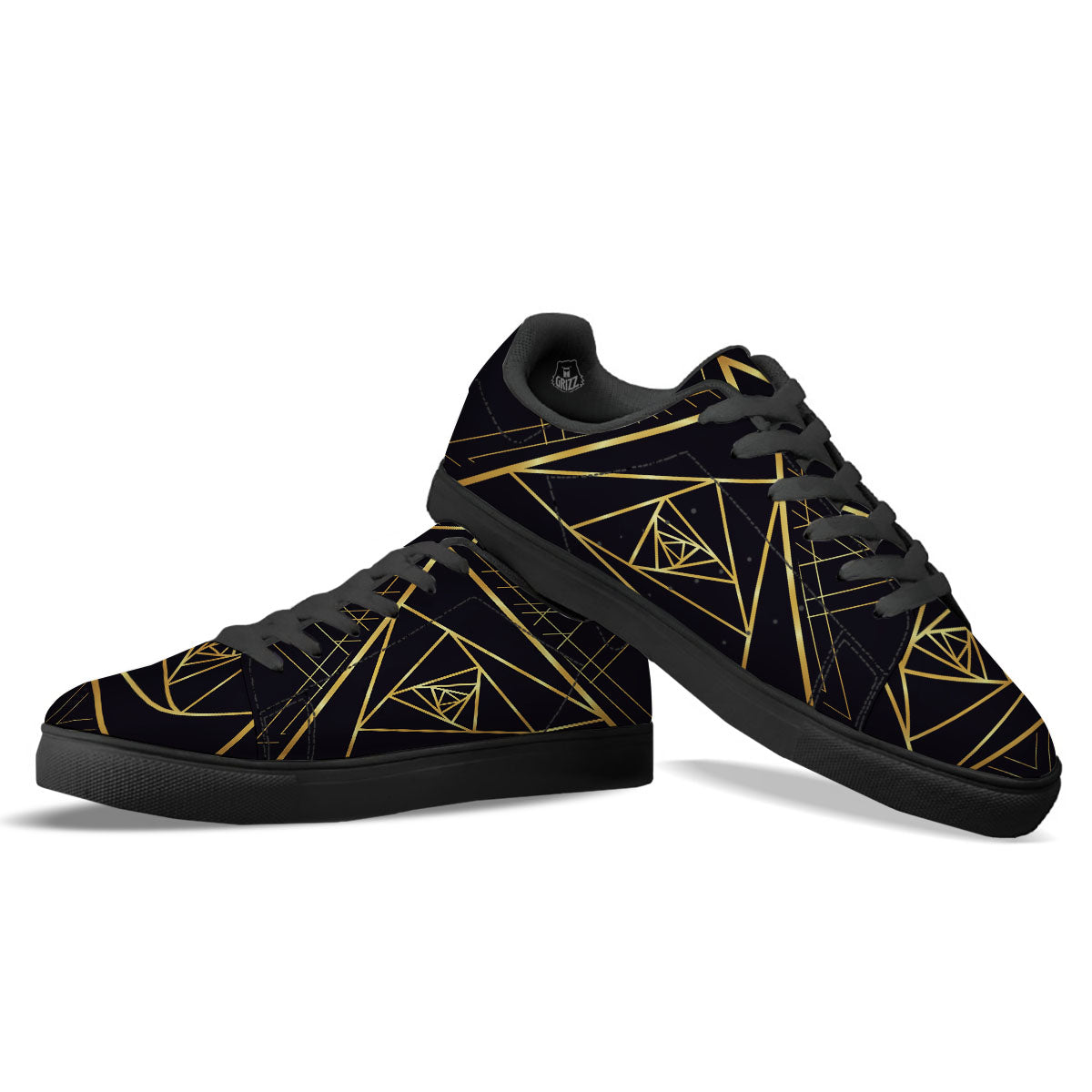Pyramid Rose Print Black Low Top Sneakers-grizzshop