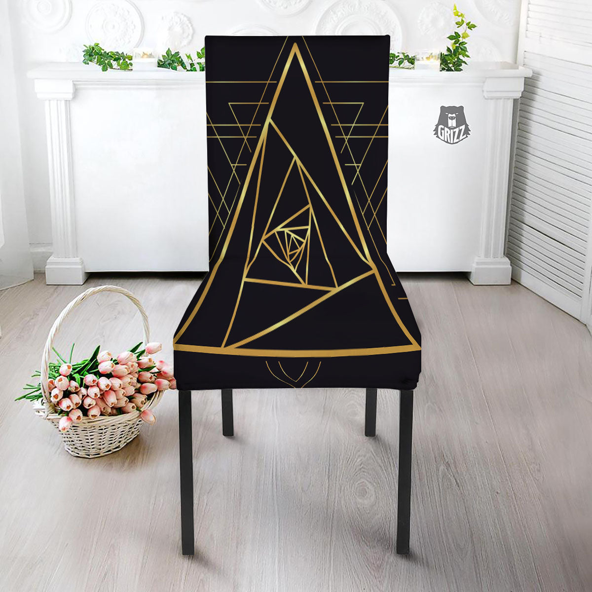 Pyramid Rose Print Dining Chair Slipcover-grizzshop