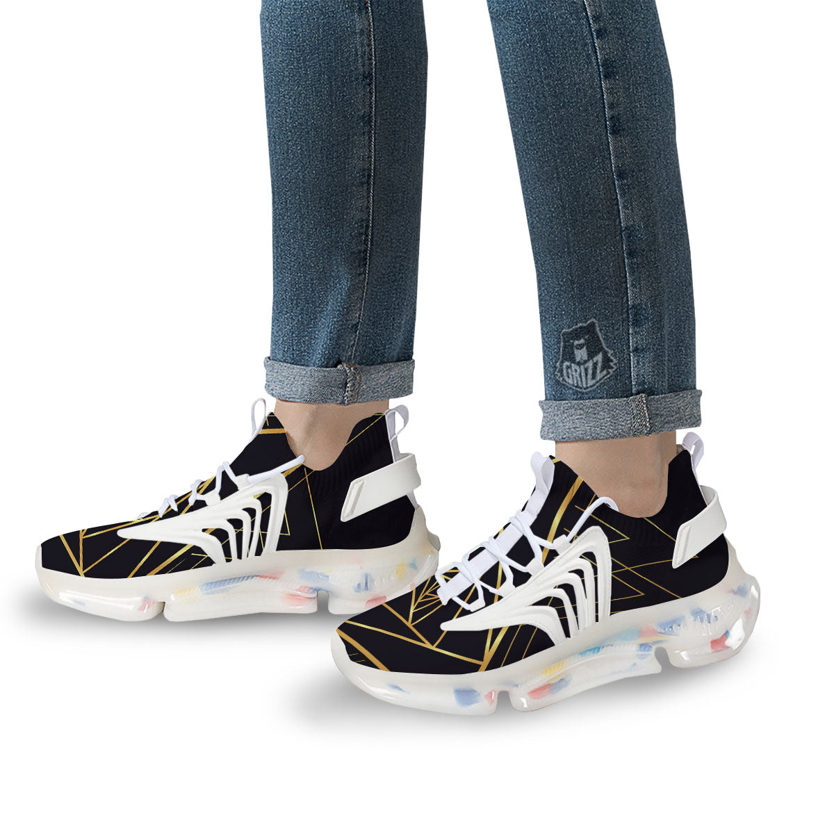 Pyramid Rose Print White Gym Shoes-grizzshop