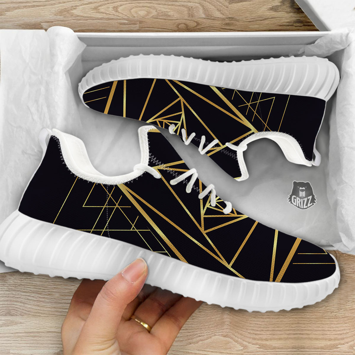 Pyramid Rose Print White Walking Shoes-grizzshop