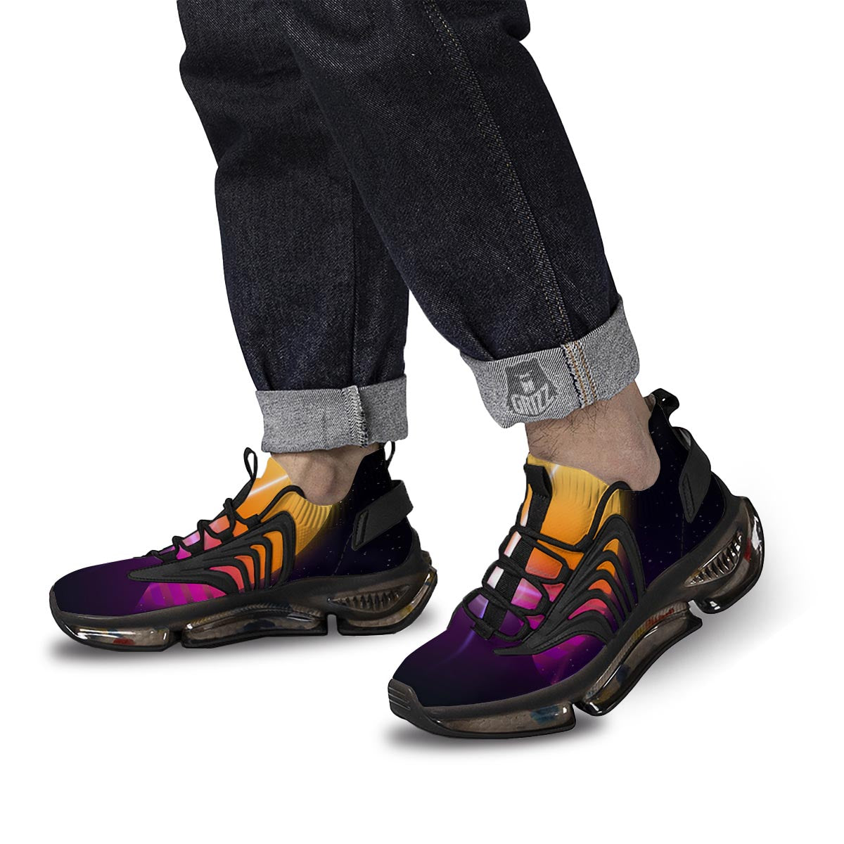 Pyramid Synthwave Print Black Gym Shoes-grizzshop
