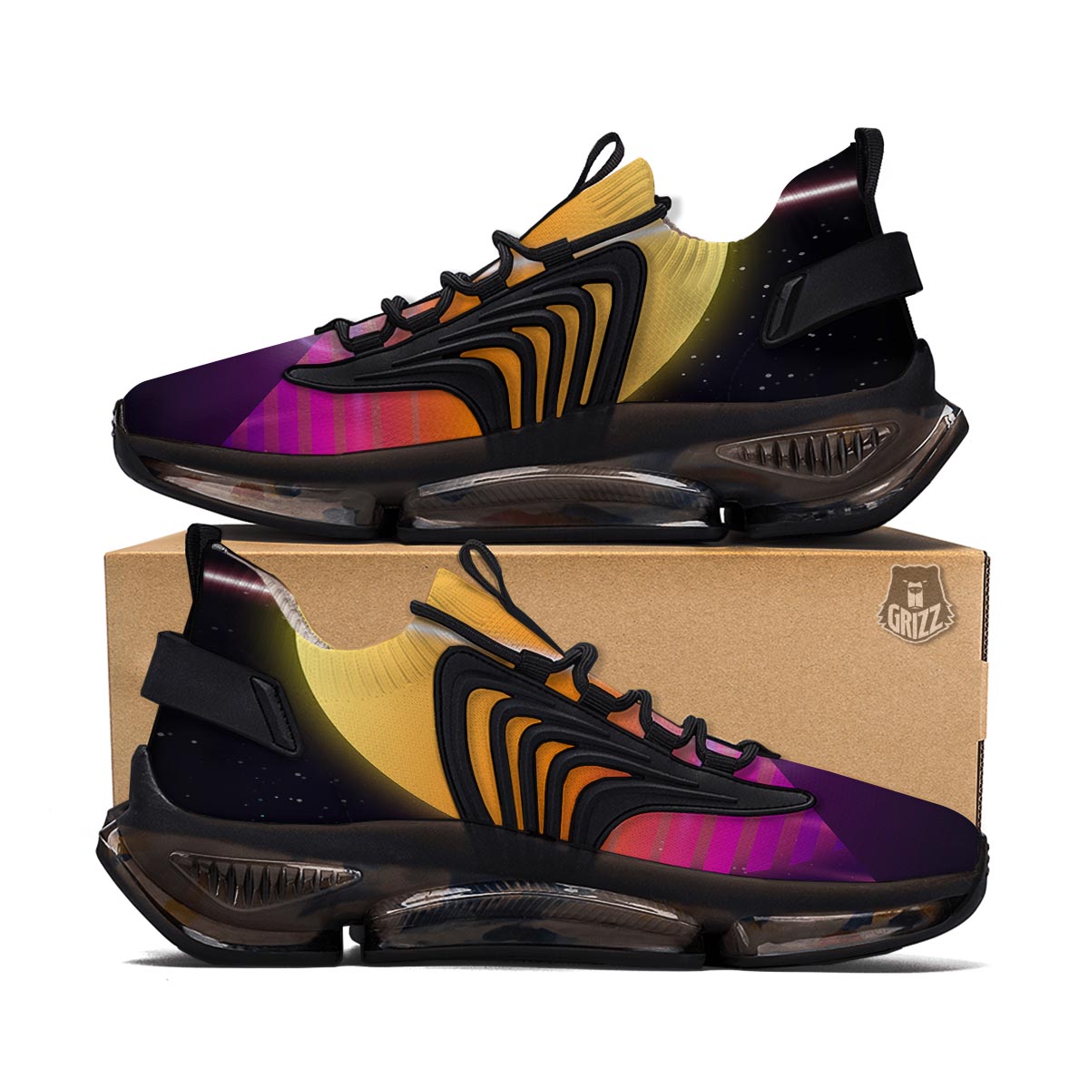 Pyramid Synthwave Print Black Gym Shoes-grizzshop