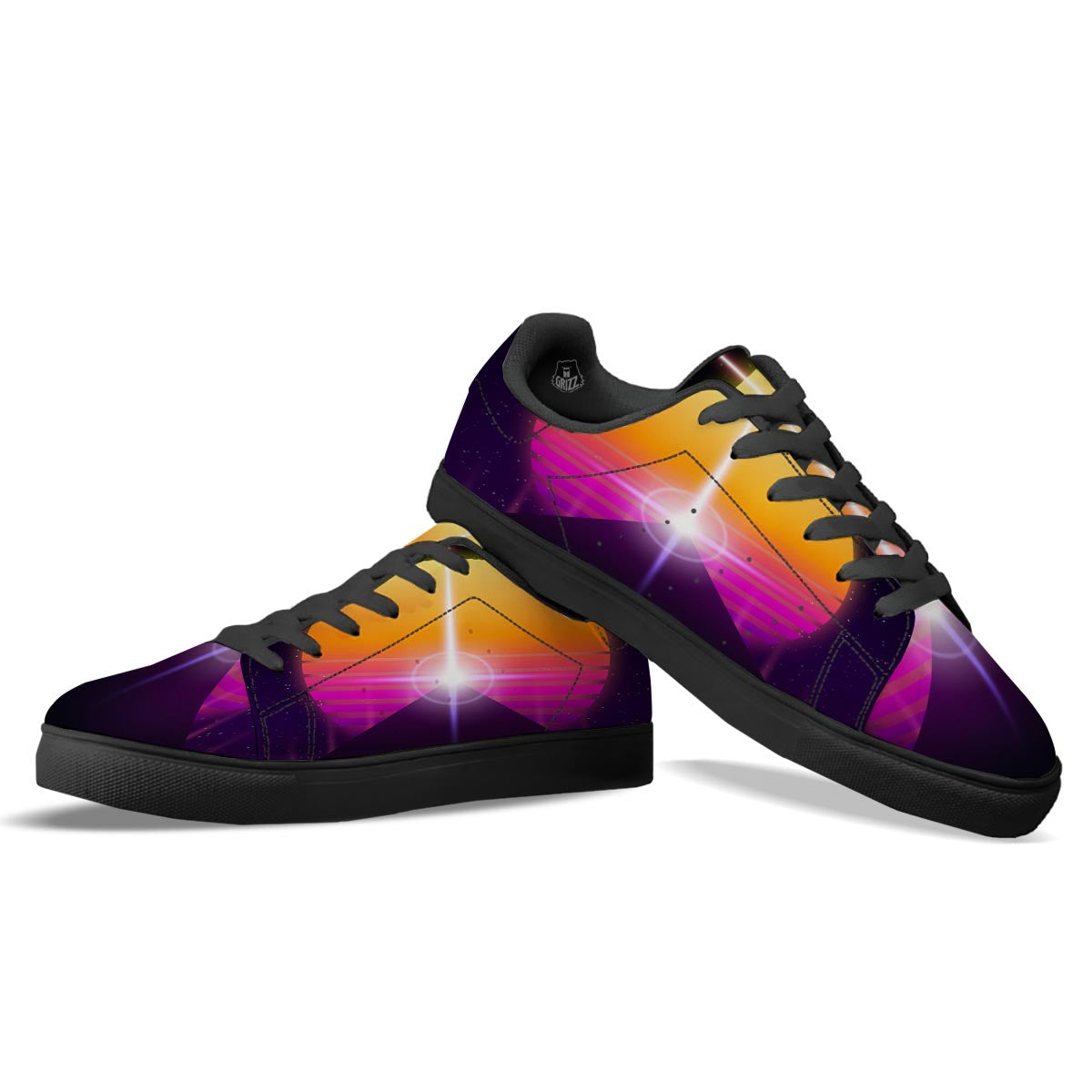 Pyramid Synthwave Print Black Low Top Sneakers-grizzshop