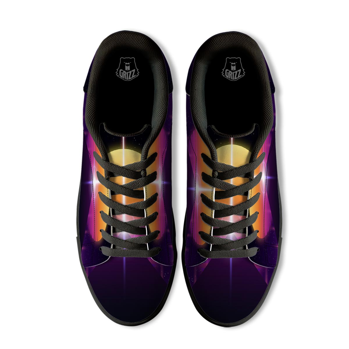Pyramid Synthwave Print Black Low Top Sneakers-grizzshop