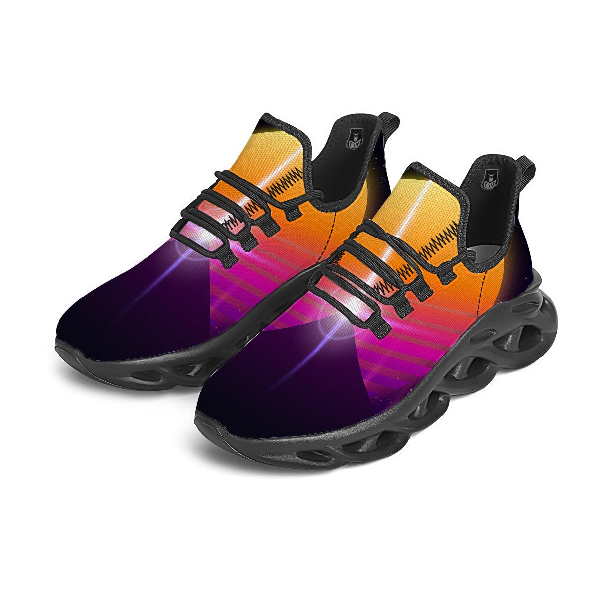 Pyramid Synthwave Print Black Running Shoes-grizzshop