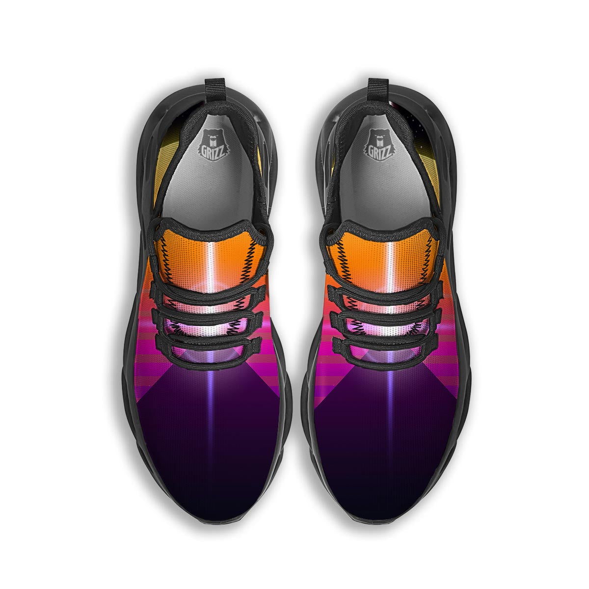 Pyramid Synthwave Print Black Running Shoes-grizzshop