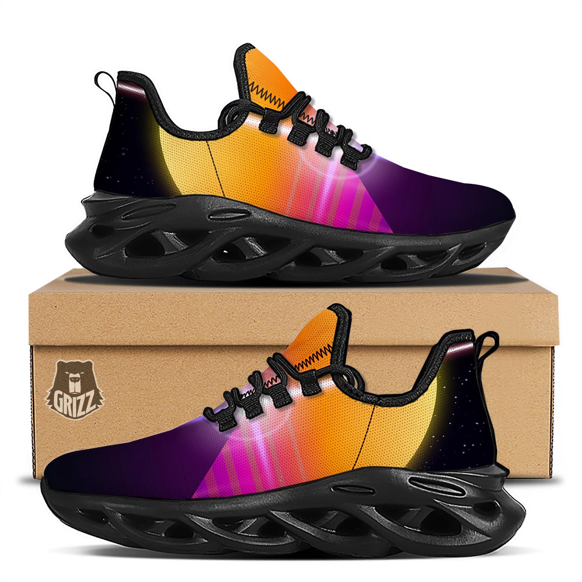 Pyramid Synthwave Print Black Running Shoes-grizzshop
