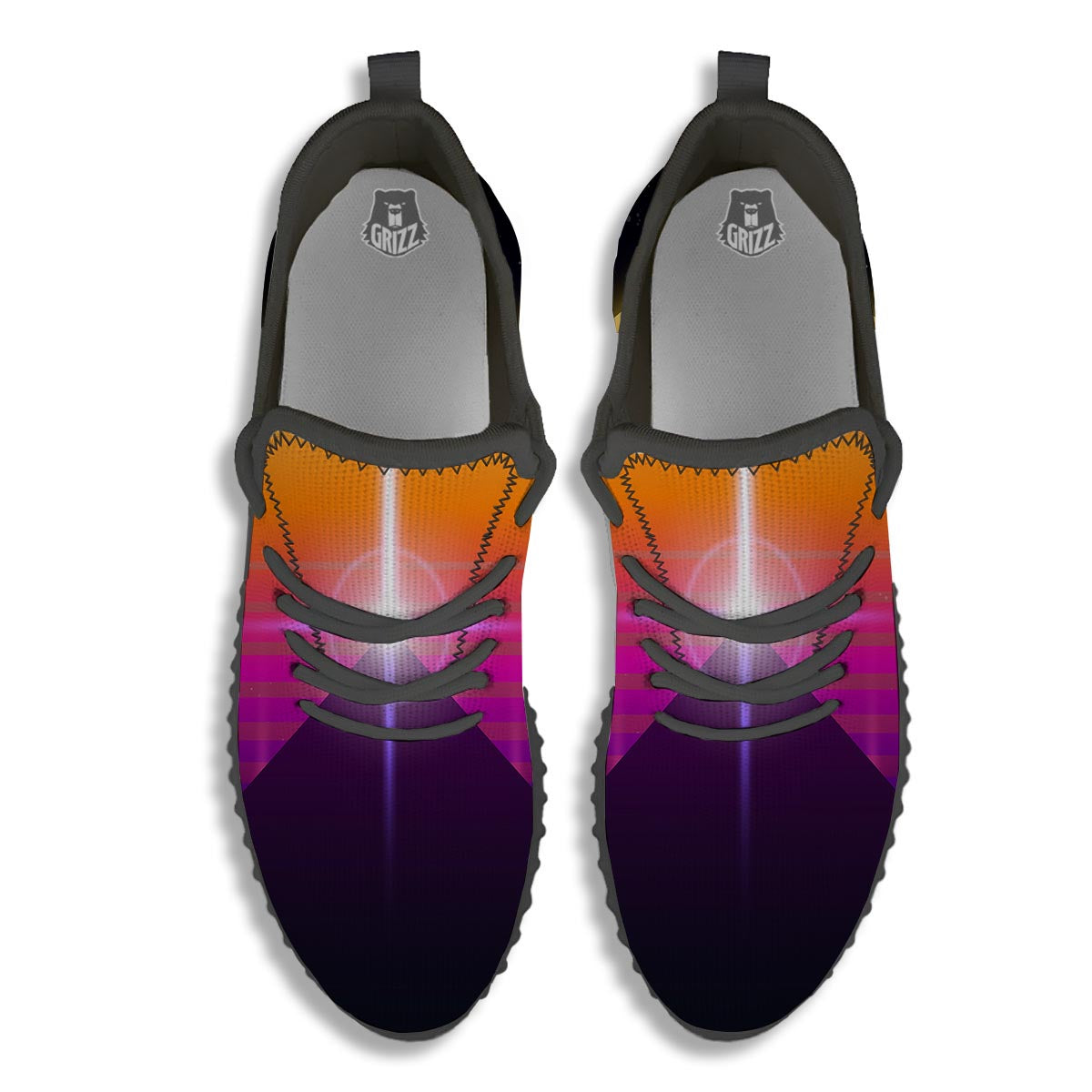 Pyramid Synthwave Print Black Walking Shoes-grizzshop