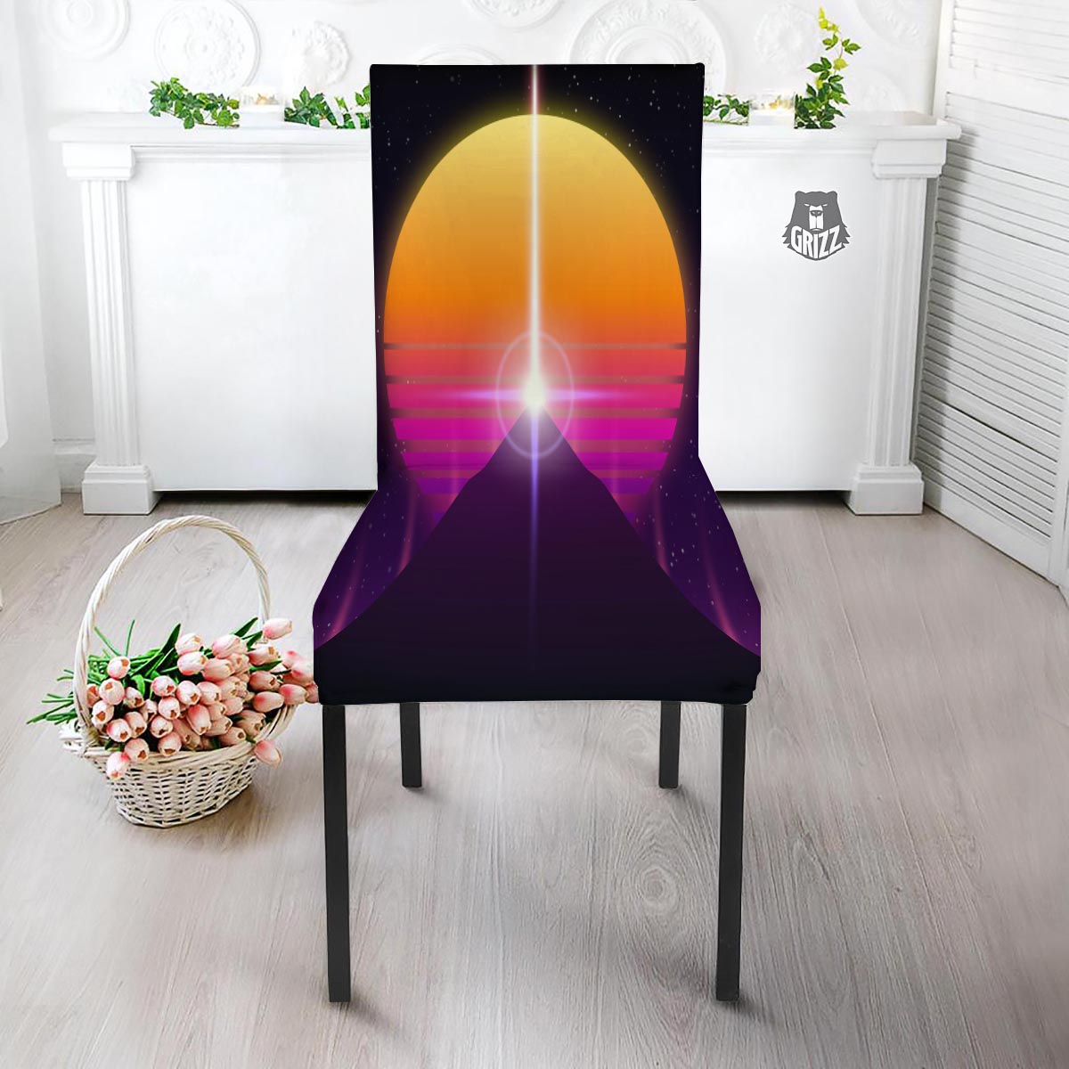 Pyramid Synthwave Print Dining Chair Slipcover-grizzshop
