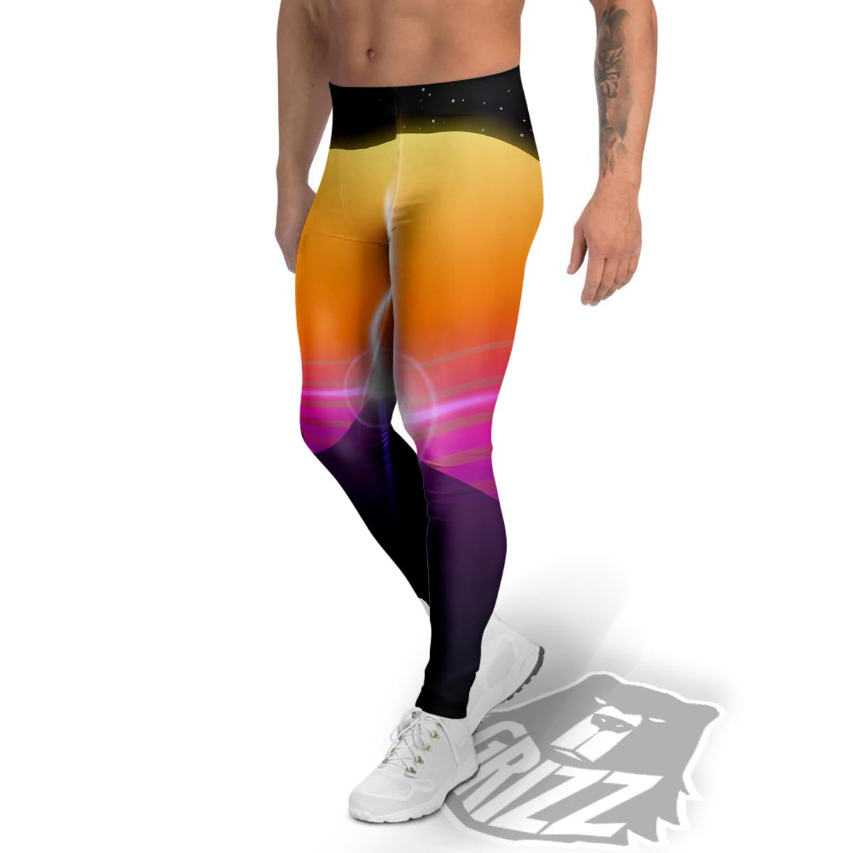 Pyramid Synthwave Print Men's Leggings-grizzshop