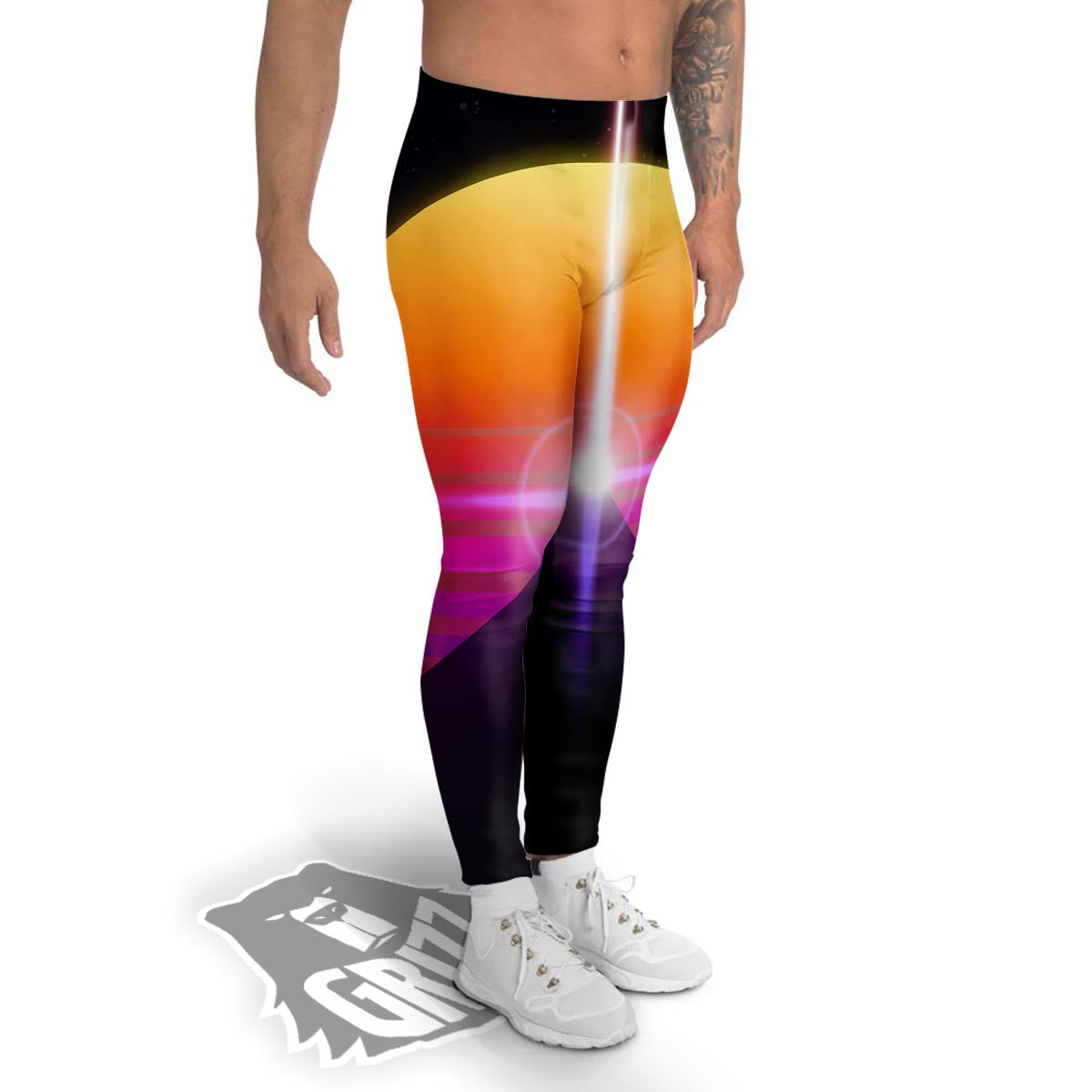 Pyramid Synthwave Print Men's Leggings-grizzshop