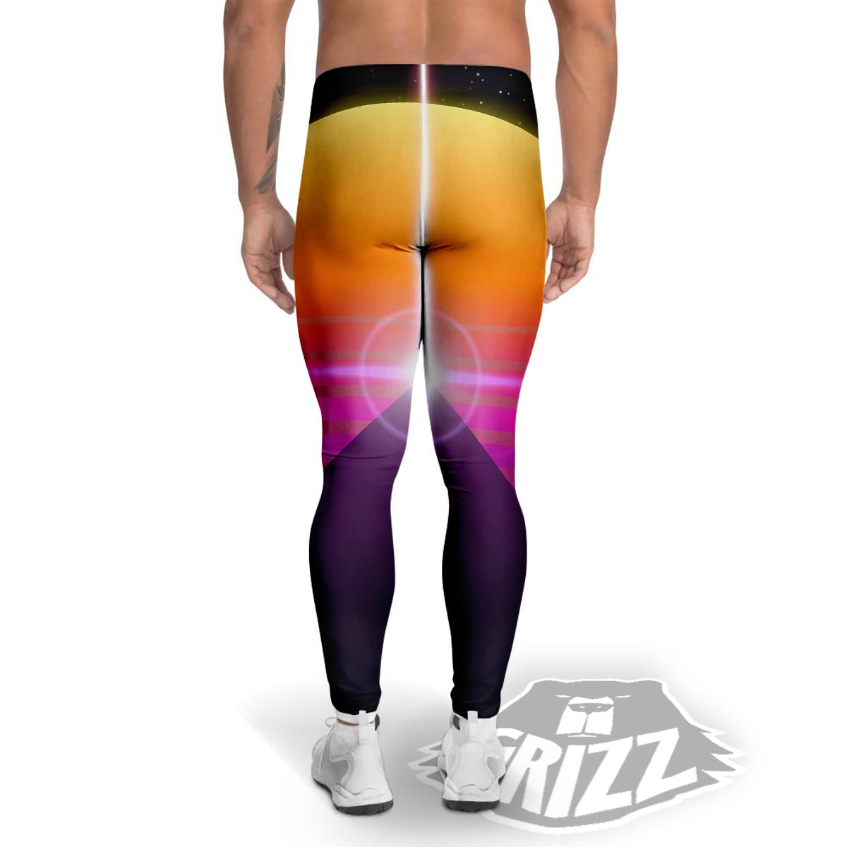 Pyramid Synthwave Print Men's Leggings-grizzshop