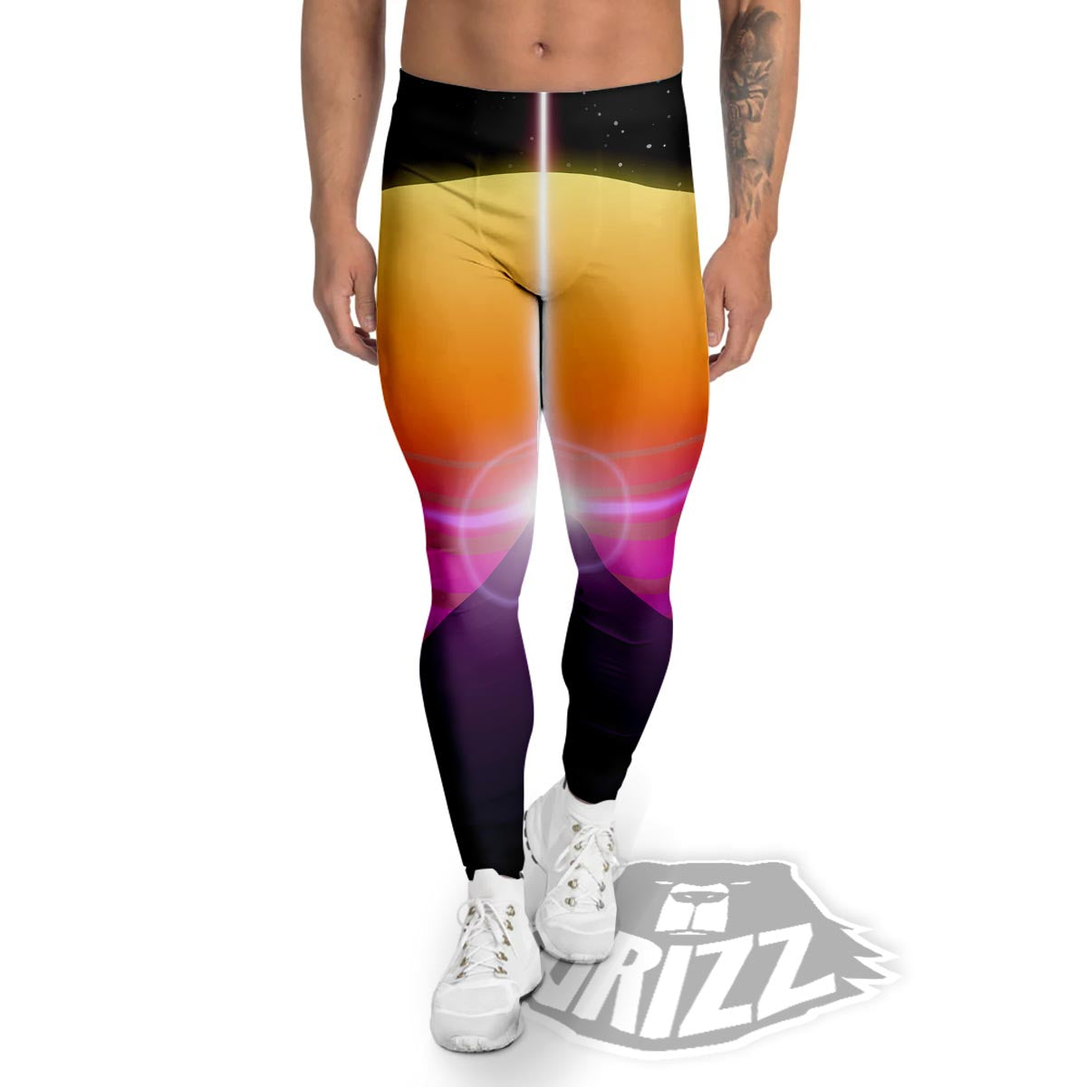 Pyramid Synthwave Print Men's Leggings-grizzshop