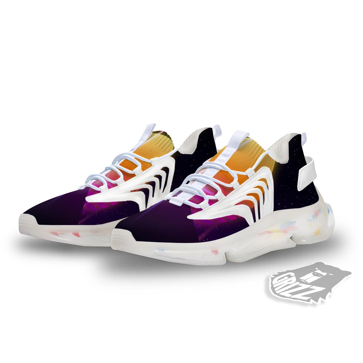 Pyramid Synthwave Print White Gym Shoes-grizzshop