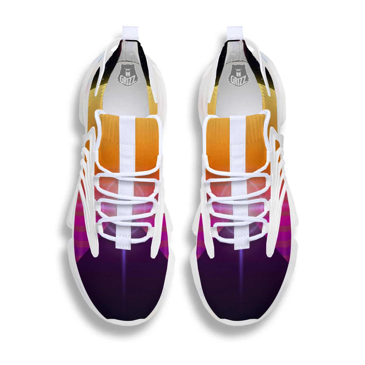 Pyramid Synthwave Print White Gym Shoes-grizzshop
