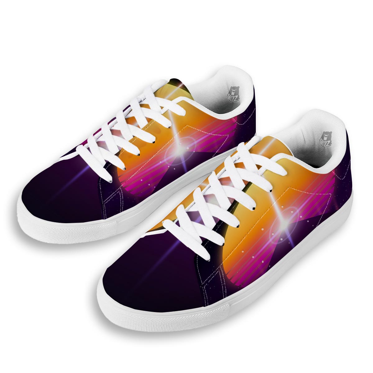 Pyramid Synthwave Print White Low Top Sneakers-grizzshop