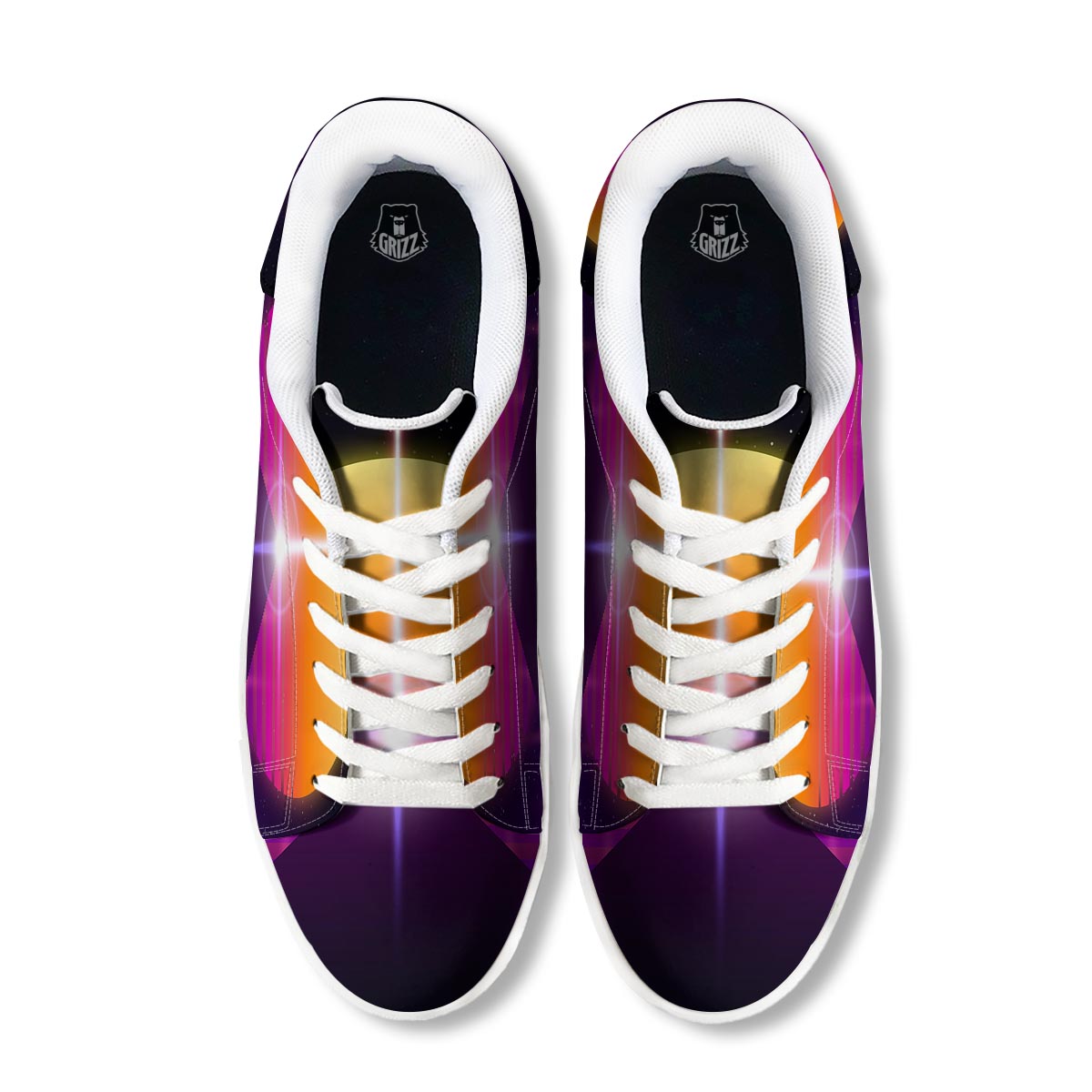 Pyramid Synthwave Print White Low Top Sneakers-grizzshop