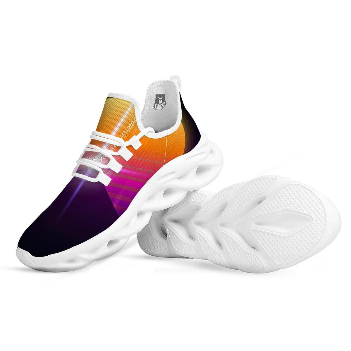 Pyramid Synthwave Print White Running Shoes-grizzshop
