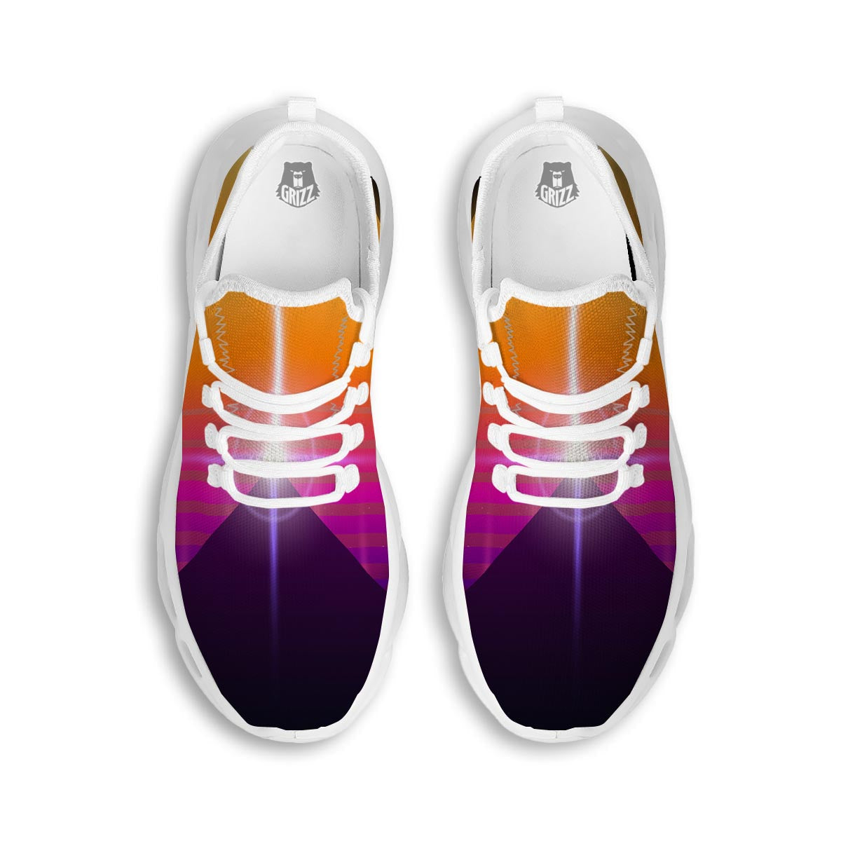 Pyramid Synthwave Print White Running Shoes-grizzshop