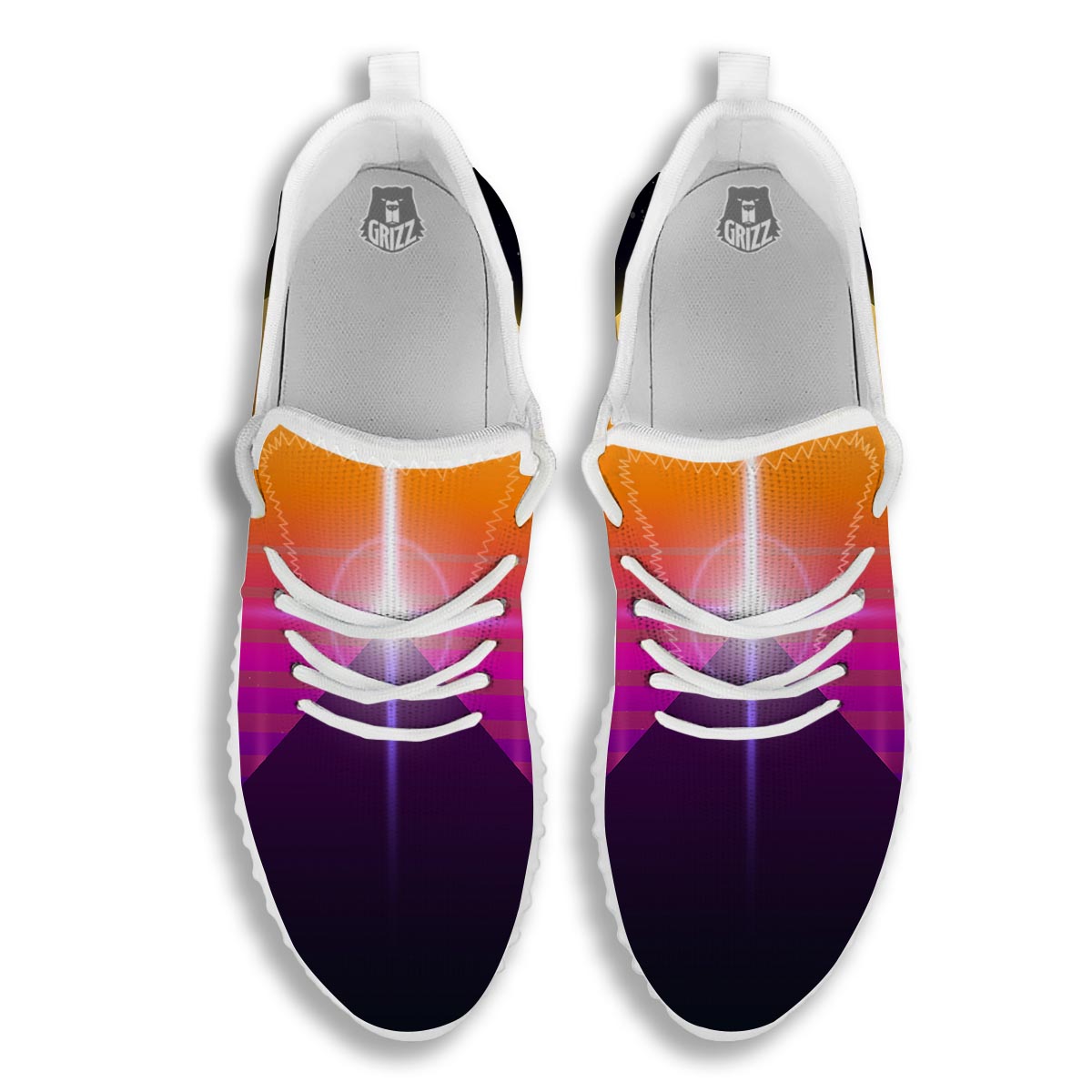 Pyramid Synthwave Print White Walking Shoes-grizzshop