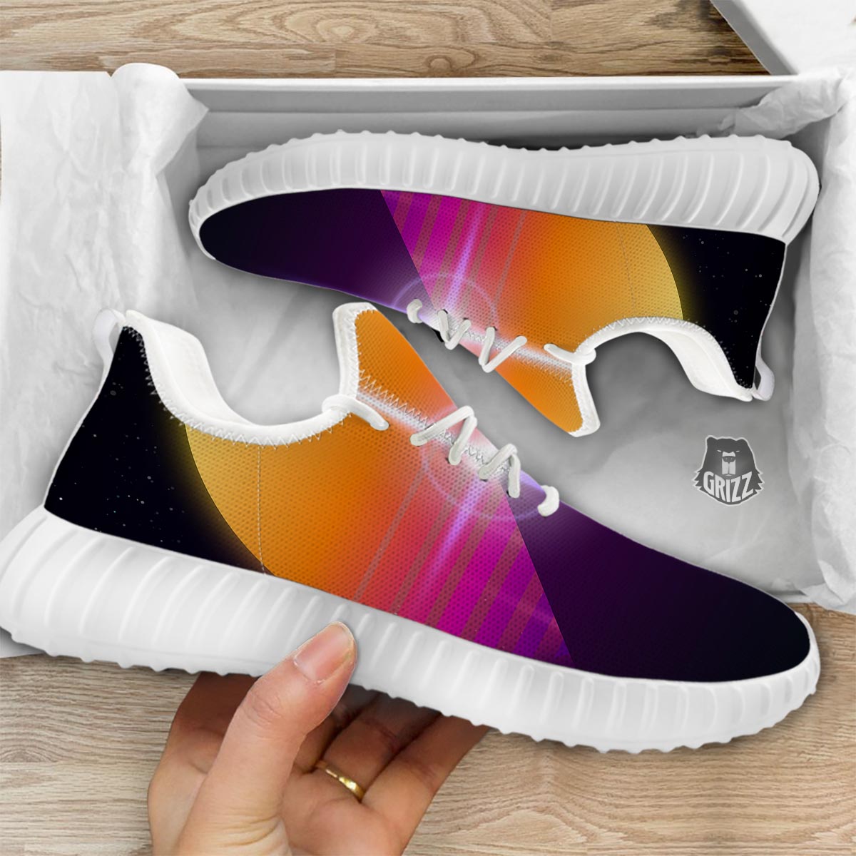 Pyramid Synthwave Print White Walking Shoes-grizzshop