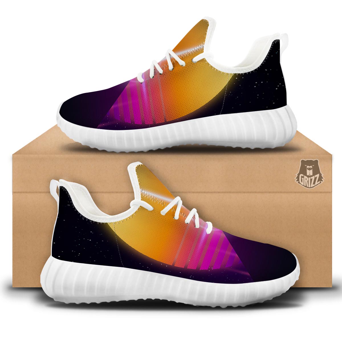 Pyramid Synthwave Print White Walking Shoes-grizzshop