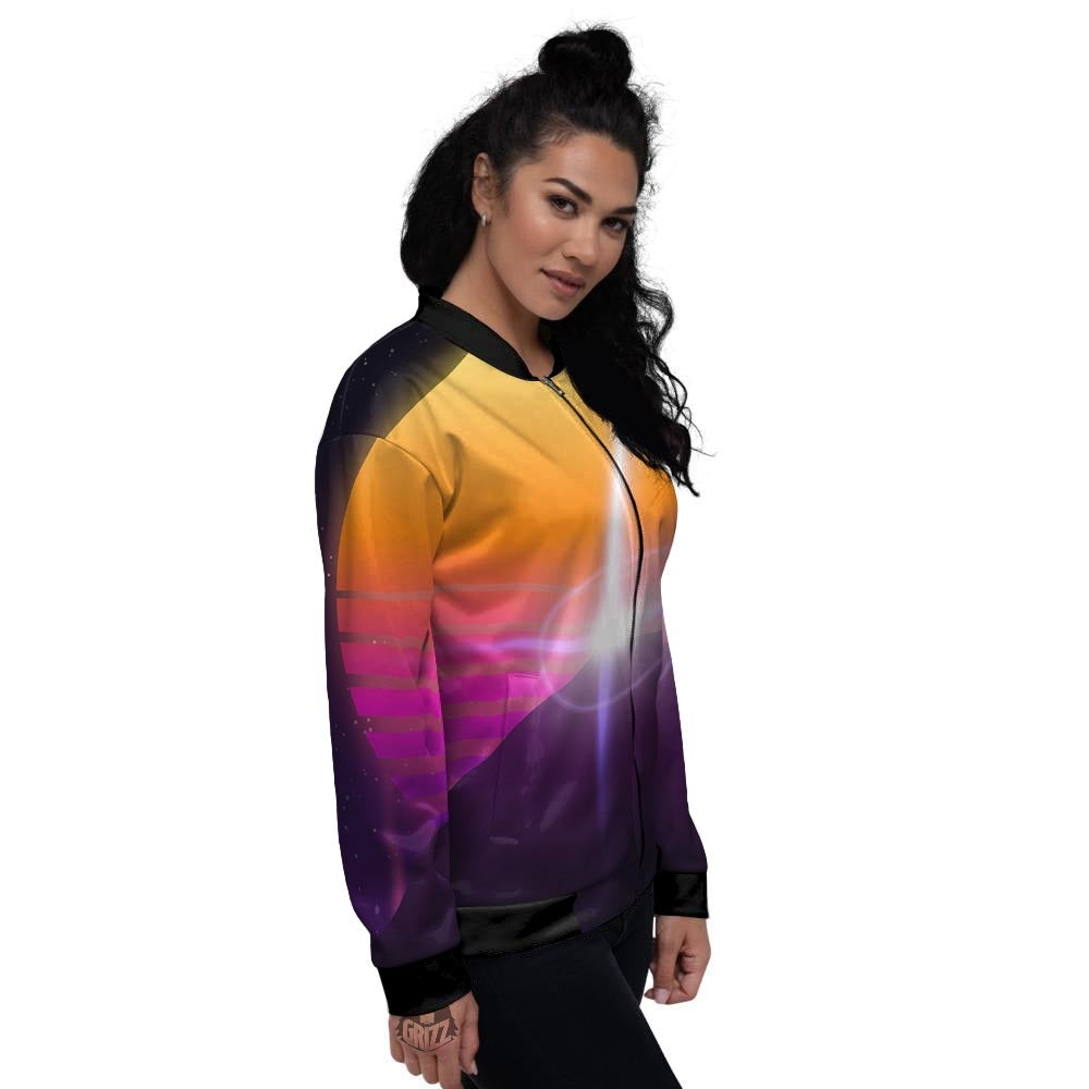 Pyramid Synthwave Print Women's Bomber Jacket-grizzshop
