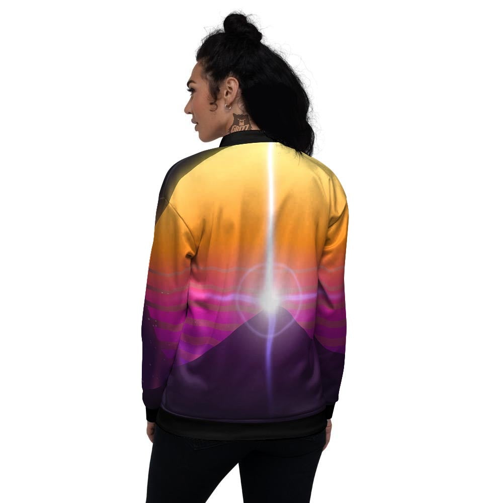 Pyramid Synthwave Print Women's Bomber Jacket-grizzshop