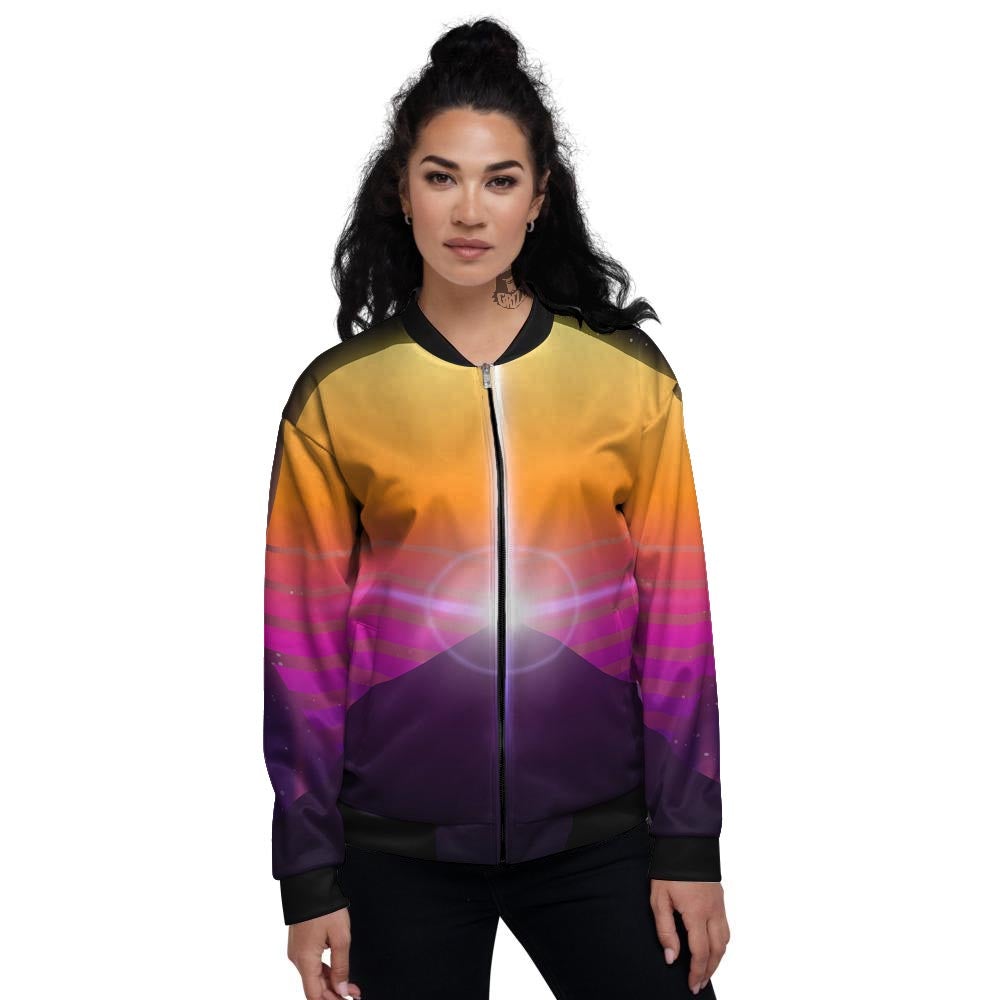 Pyramid Synthwave Print Women's Bomber Jacket-grizzshop