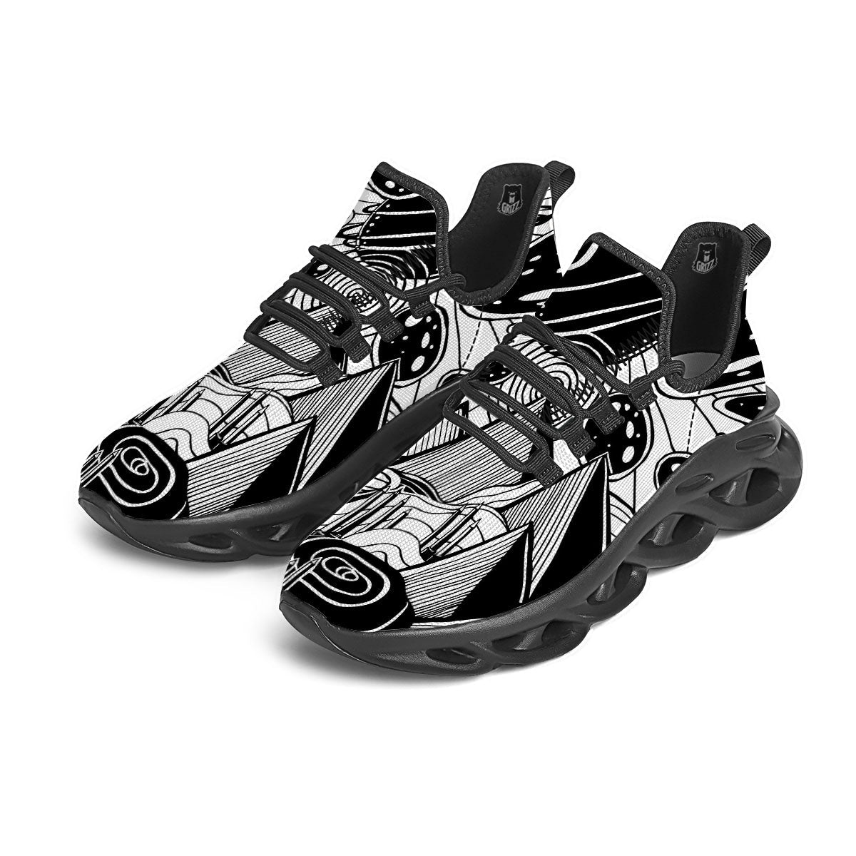 Pyramid UFO Print Black Running Shoes-grizzshop