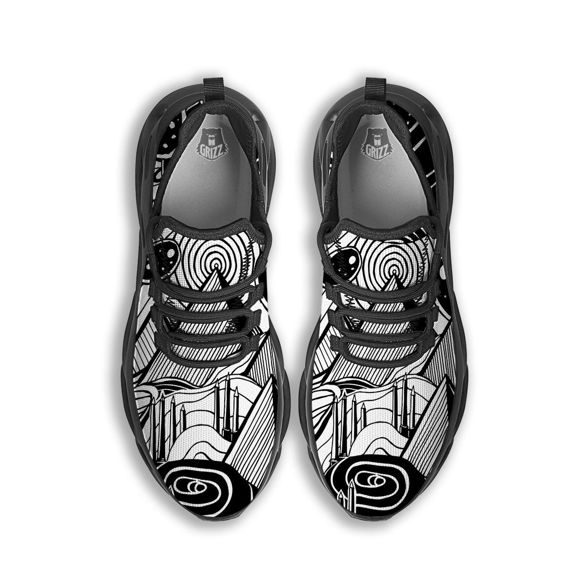 Pyramid UFO Print Black Running Shoes-grizzshop