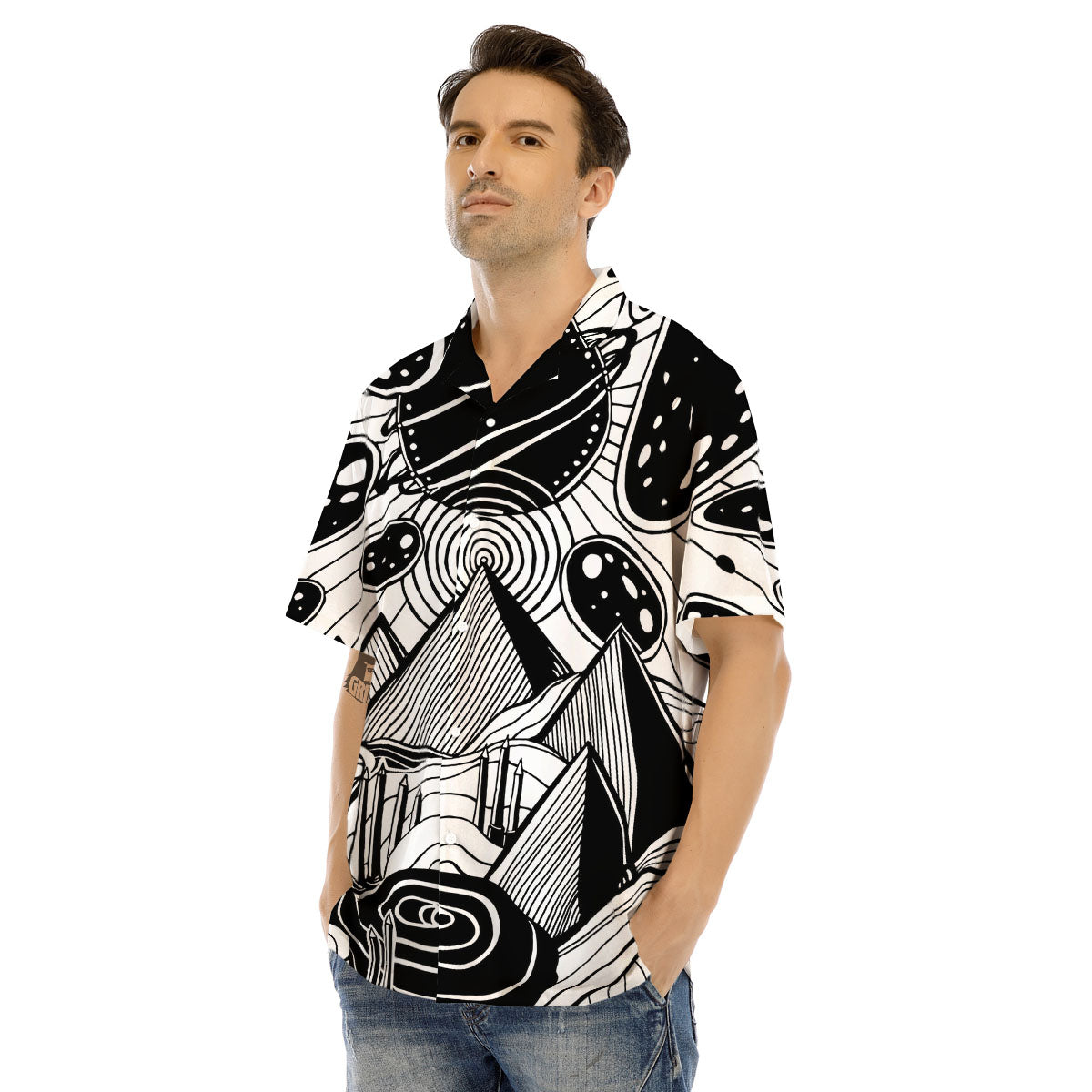 Pyramid UFO Print Men's Hawaiian Shirt-grizzshop