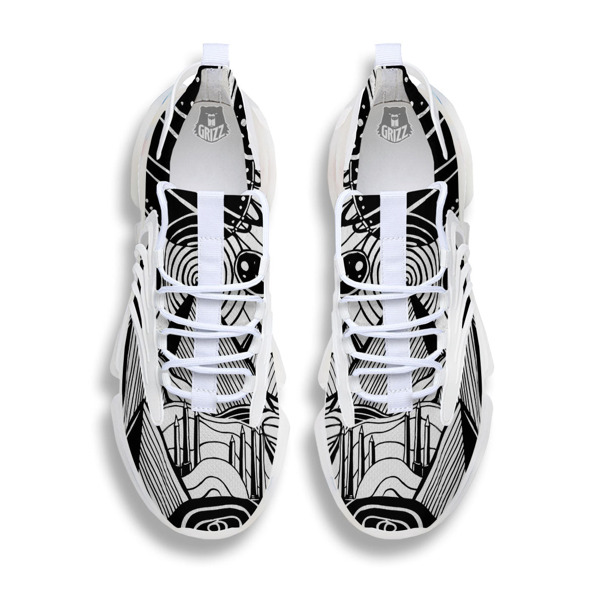 Pyramid UFO Print White Gym Shoes-grizzshop