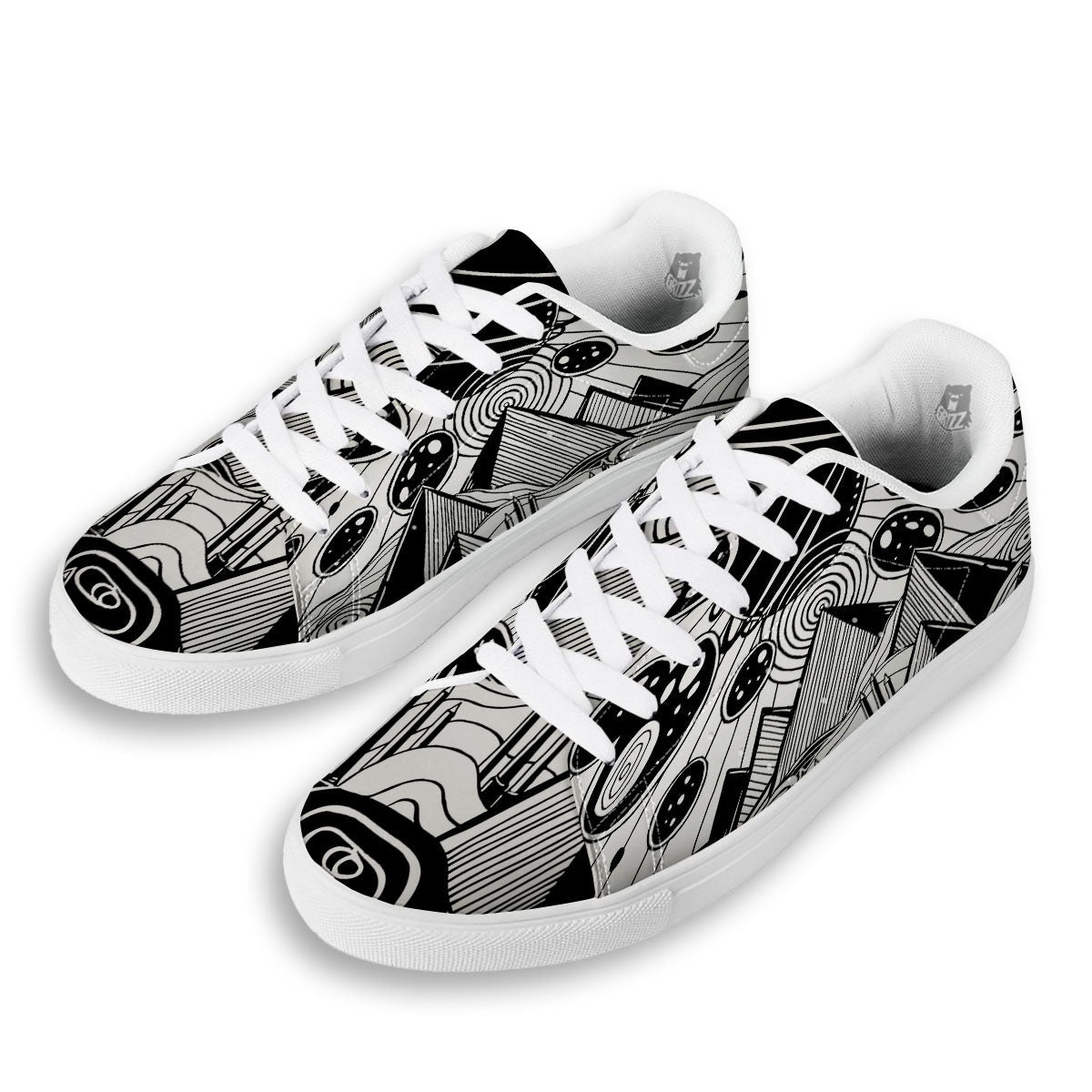 Pyramid UFO Print White Low Top Sneakers-grizzshop