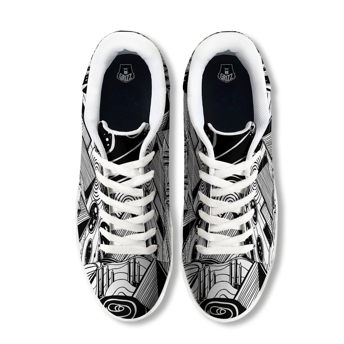 Pyramid UFO Print White Low Top Sneakers-grizzshop